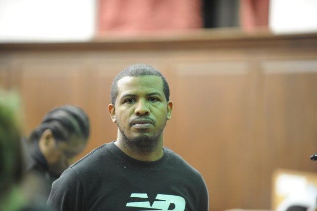 Jarel Moore,36, is arraigned in Manhattan Criminal Court on Feb 7, 2024. (Sam Costanza for New York Daily News)